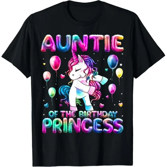 ANUNSHIRT Auntie Of The Birthday Princess Girl Flossing Unicorn Aunt T-Shirt Unisex S-5XL Hot Trending Shirt, Vintage Birthday Gift