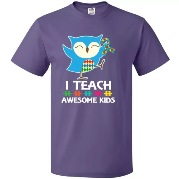 ANUNSHIRT Autism Teacher Owl I Teach Awesome T-Shirt Support Awareness Cute Unisex S-5XL Hot Trending Shirt, Vintage Birthday Gift