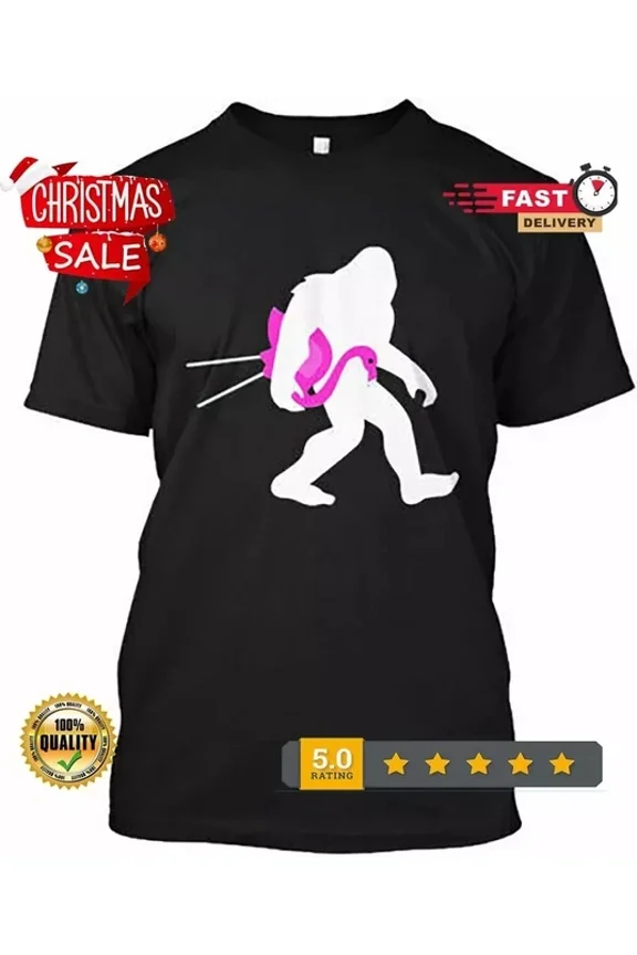 Bigfoot And Lawn Flamingo Funny T-Shirt Cotton Crew Neck Unisex S-5XL Hot Trending Shirt, Vintage Birthday Gift