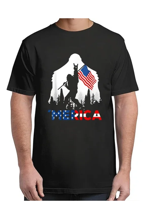Bigfoot Merica American Usa Flag Funny T-Shirt Unisex S-5XL Hot Trending Shirt, Vintage Birthday Gift