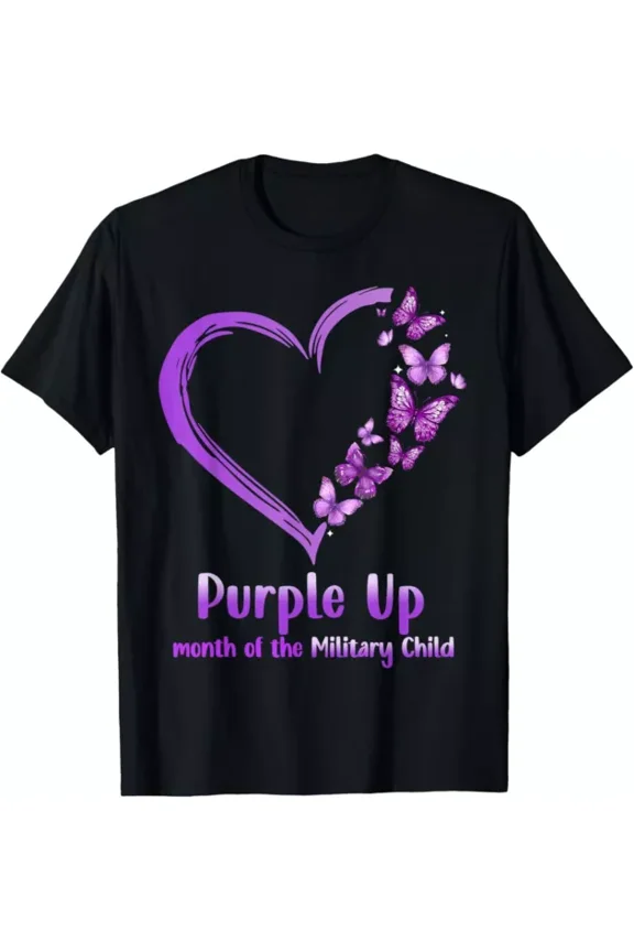 Butterfly Heart Purple Up Military Child Month Military Kids T-Shirt Unisex S-5XL Hot Trending Shirt, Vintage Birthday Gift