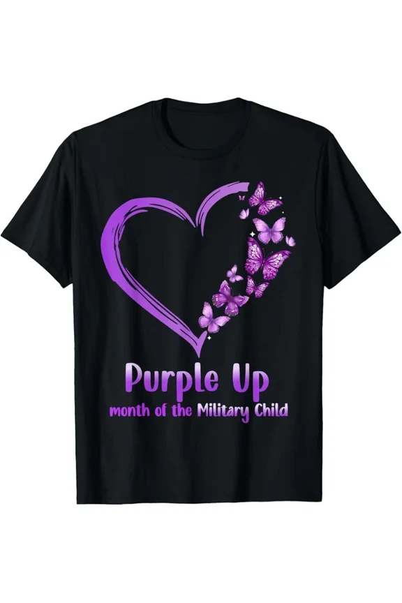 Butterfly Heart Purple Up Military Child Month Military Kids T-Shirt Unisex S-5XL Hot Trending Shirt, Vintage Birthday Gift