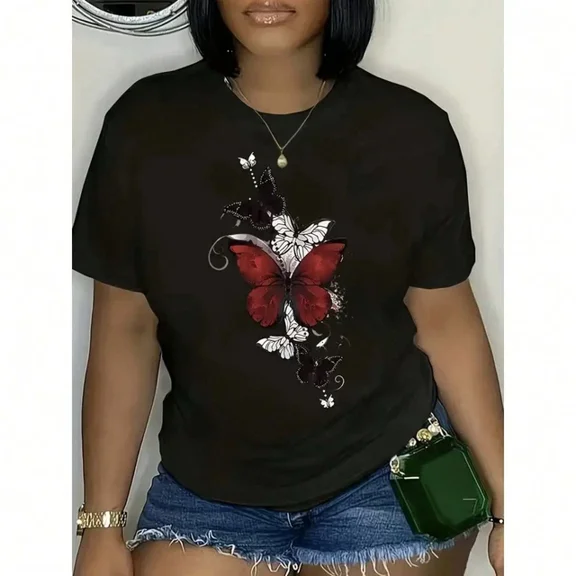 ANUNSHIRT Butterfly Pattern Printed T-Shirt - Round Neck Short Sleeve Top Unisex S-5XL Hot Trending Shirt, Vintage Birthday Gift