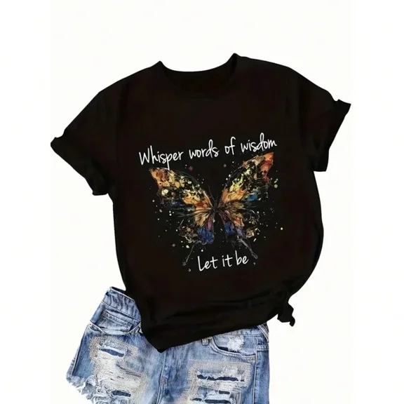 ANUNSHIRT Butterfly Print T-Shirt, Round Neck, Short Sleeves Suitable Warm Weather Unisex S-5XL Hot Trending Shirt, Vintage Birthday Gift