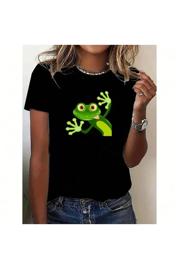 Cartoon Frog Printed Casual T-Shirt, Seasonal Loose Sports Casual Top Unisex S-5XL Hot Trending Shirt, Vintage Birthday Gift