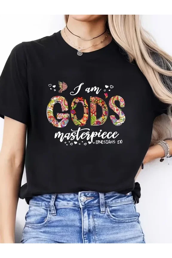 Casual Crew Neck T-Shirt, Short Sleeve Top With I Am God'S Masterpiece Unisex S-5XL Hot Trending Shirt, Vintage Birthday Gift