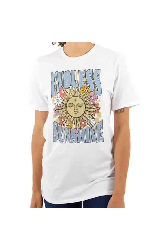 Celestial Sun Face Endless Sunshine Flowers Womens Graphic Crewneck T Shirt Unisex S-5XL Hot Trending Shirt, Vintage Birthday Gift