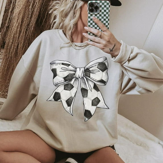 ANUNSHIRT Coquette Soccer Bow Shirt, Game Day Shirt for Soccer Moms, Sports Crewneck, Cute Soccer Fan Pullover Gift for Her Unisex S-5XL Hot Trending Shirt, Vintage Birthday Gift