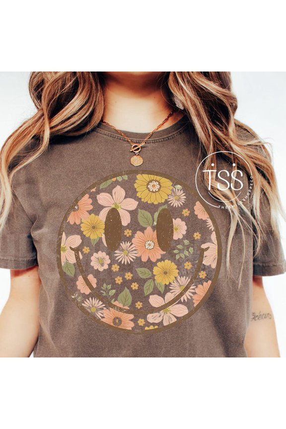 Distressed Smile Face Shirt Retro flower Shirt Stay groovy 70s inspired Shirt Retro boho Shirt s Shirt Unisex S-5XL Hot Trending Shirt, Vintage Birthday Gift