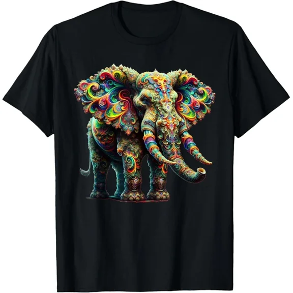 ANUNSHIRT Fractal Elephant Spirit Animal Psychedelic Trippy T-Shirt Unisex S-5XL Hot Trending Shirt, Vintage Birthday Gift