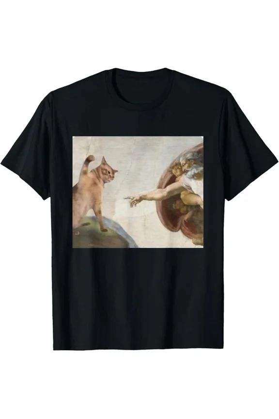 Funny Cat God Creation Of Adam Michelangelo Jesus Art T-Shirt Unisex S-5XL Hot Trending Shirt, Vintage Birthday Gift