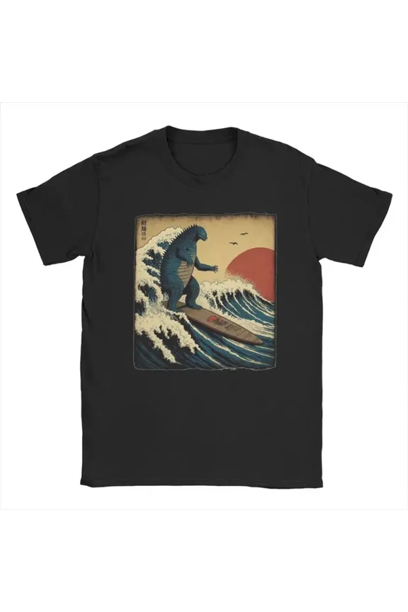 Godzillaed Surfing The Great Wave Amazing Tees S Unisex S-5XL Hot Trending Shirt, Vintage Birthday Gift