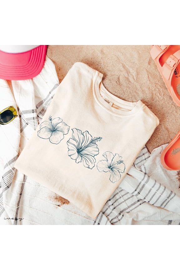 Hibiscus Flower Shirt, Tropical Floral Shirt, Hawaii Vacation Beach Tee, Summer Vibes Shirt For Women, Oversized Boho Style Unisex S-5XL Hot Trending Shirt, Vintage Birthday Gift