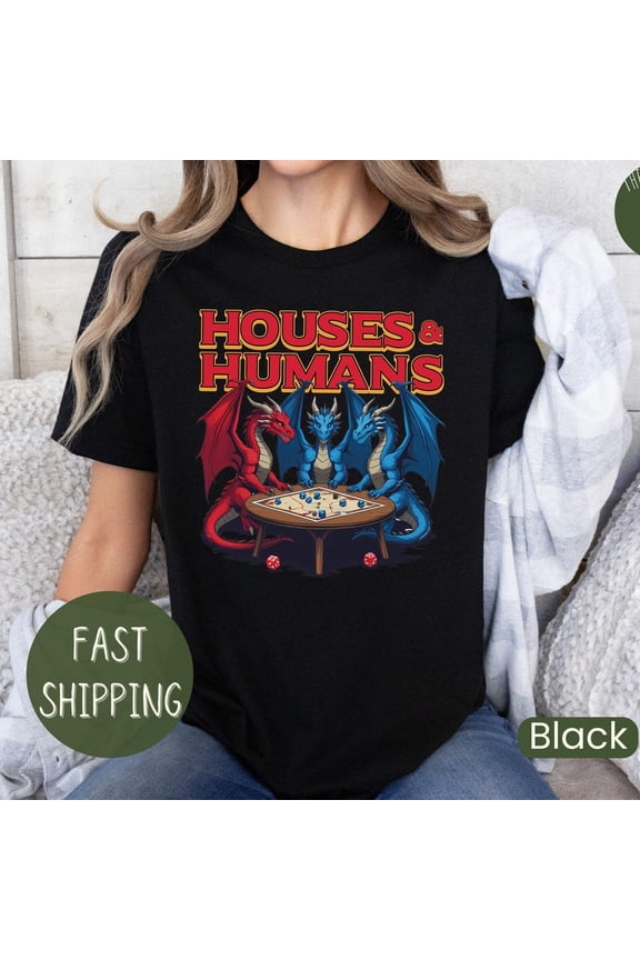 ANUNSHIRT Houses And Humans D&D Shirt Funny Dungeons And Dragons Gift Tee For Men And Women Vintage Retro 90S D And D T-Shirt For Geeks Unisex S-5XL Hot Trending Shirt, Vintage Birthday Gift