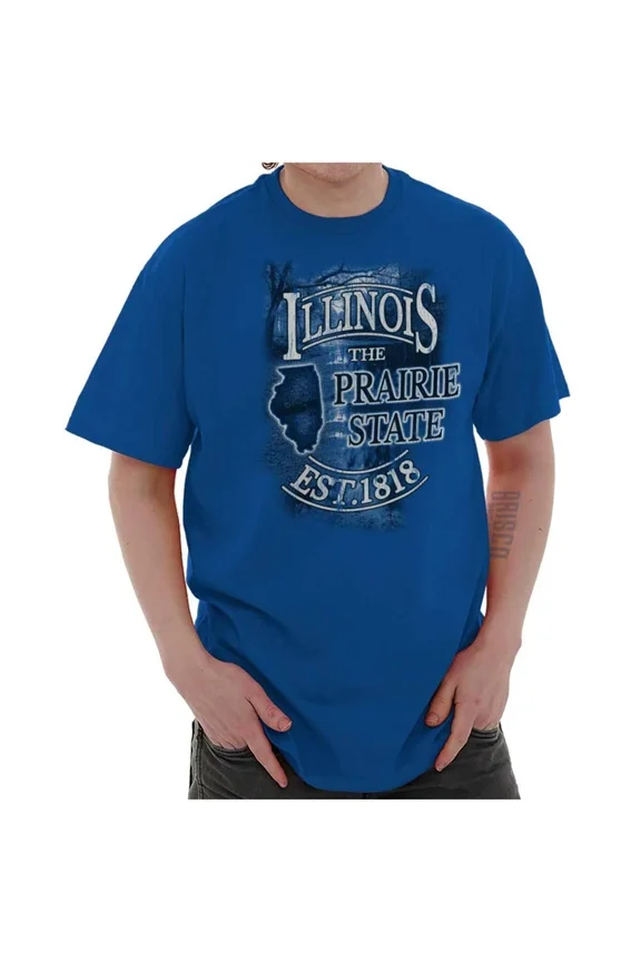 Illinois Prarie State Est 1818 Map Tourist Il Short Sleeve Crewneck Tee Unisex S-5XL Hot Trending Shirt, Vintage Birthday Gift