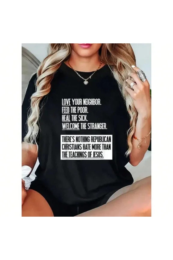 Love Your Neighbor Pattern T-Shirt - Inspirational Quotes T-Shirt, Casual Top Unisex S-5XL Hot Trending Shirt, Vintage Birthday Gift