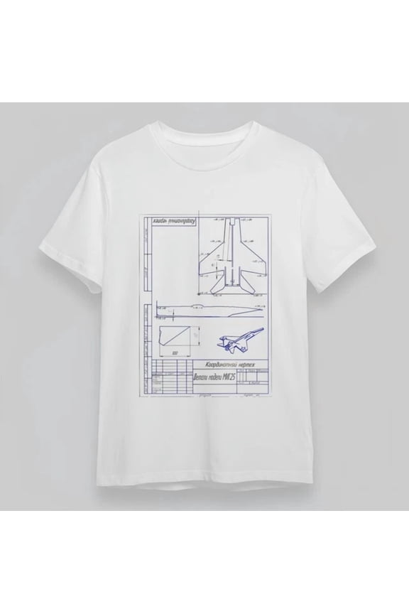 Men'S Classic T-Shirt Technical Aircraft Blueprint With Cyrillic Tee Unisex S-5XL Hot Trending Shirt, Vintage Birthday Gift