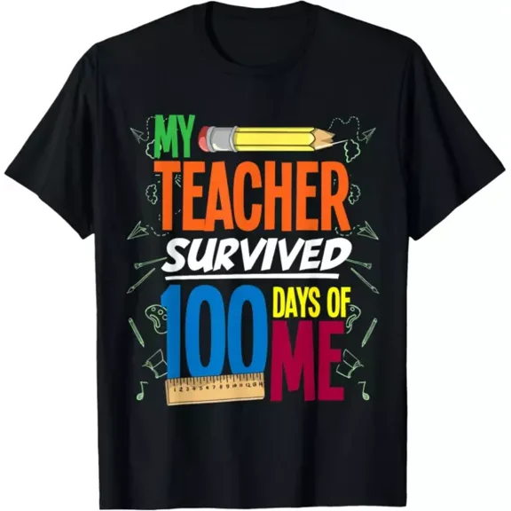 ANUNSHIRT My Teacher Survived 100 Days Of Me Funny 100 Days Of School T-Shirt Unisex S-5XL Hot Trending Shirt, Vintage Birthday Gift