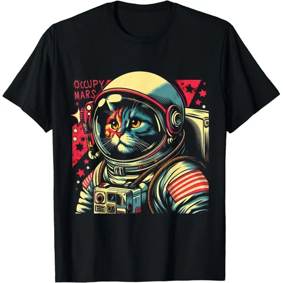 ANUNSHIRT Occupy Mars - Funny Cat Astronaut Retro T-Shirt Unisex S-5XL Hot Trending Shirt, Vintage Birthday Gift
