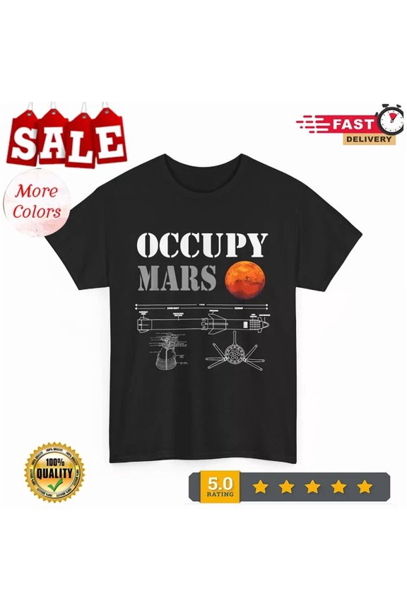 Occupy Mars Starship Rocket T-Shirt Unisex S-5XL Hot Trending Shirt, Vintage Birthday Gift