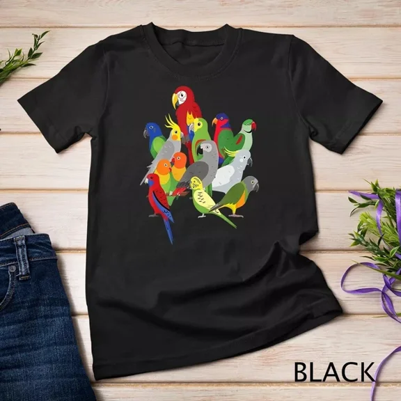 ANUNSHIRT Parrot Flock - Macaw, Cockatoo, African Grey, & Budgie T-Shirt Unisex S-5XL Hot Trending Shirt, Vintage Birthday Gift