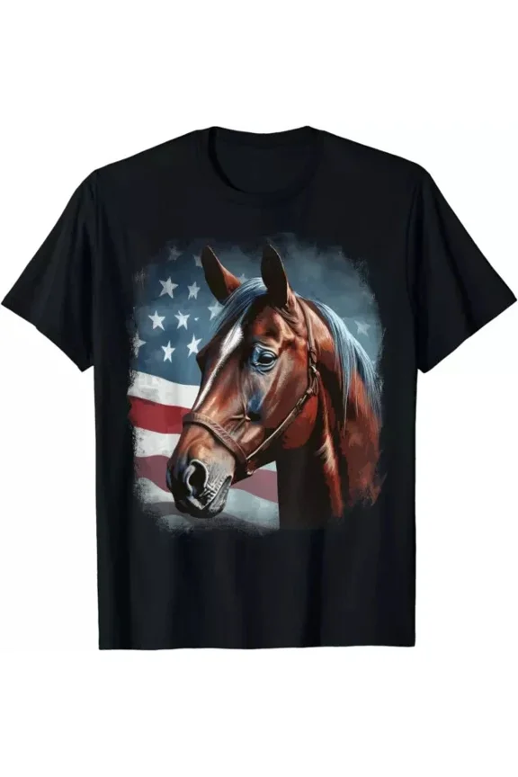 Patriotic Horse American Flag Horseback Riding Western Farm Tee Unisex S-5XL Hot Trending Shirt, Vintage Birthday Gift