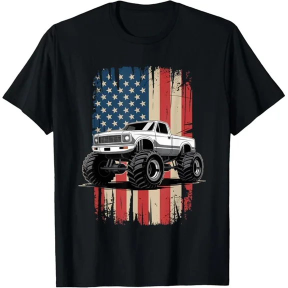 ANUNSHIRT Patriotic Monster Truck Stars And Stripes Design T-Shirt Unisex S-5XL Hot Trending Shirt, Vintage Birthday Gift