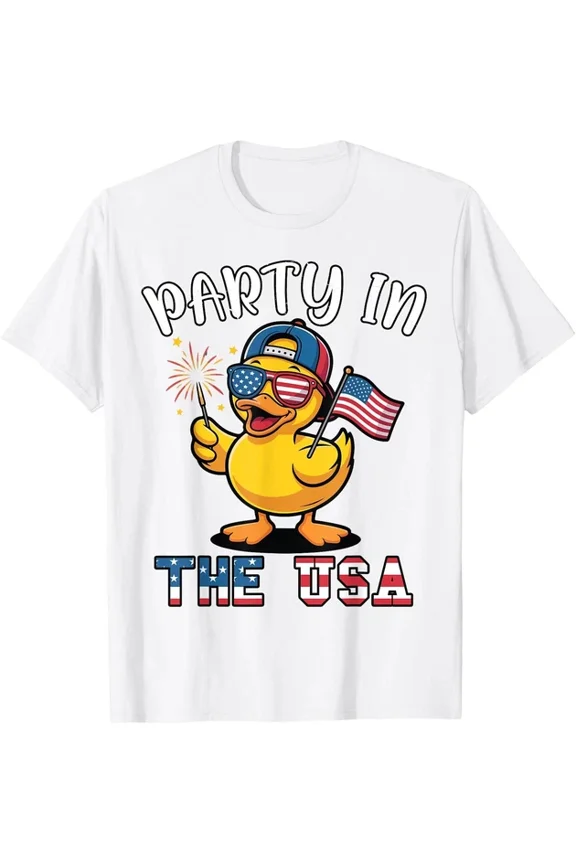 Patriotic Party In The Usa 4Th July Funny Duck Boy T-Shirt White Unisex S-5XL Hot Trending Shirt, Vintage Birthday Gift