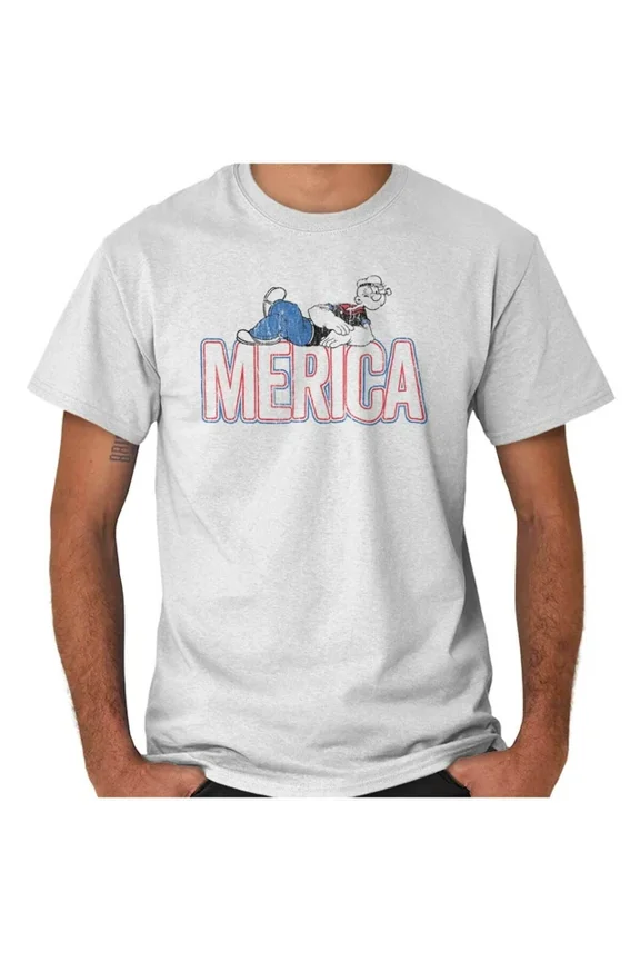 Popeye America Patriotic Retro Cartoon Gift Womens Or Mens Crewneck T Shirt Unisex S-5XL Hot Trending Shirt, Vintage Birthday Gift