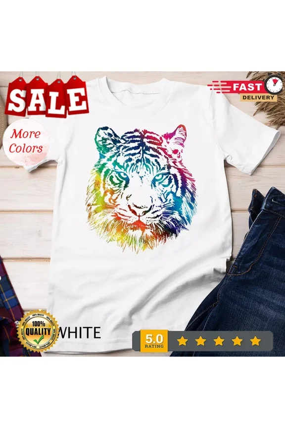 Rainbow Tiger Graphic Animal Lover T-Shirt Unisex S-5XL Hot Trending Shirt, Vintage Birthday Gift