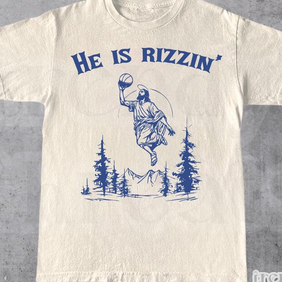 ANUNSHIRT He Is Rizzin' Vintage Graphic T-Shirt | Vintage Jesus Playing Basketball |Â Unisex Oversize Shirt | Retro 90S Funny Tee | Jesus Gifts Unisex S-5XL Hot Trending Shirt, Vintage Birthday Gift