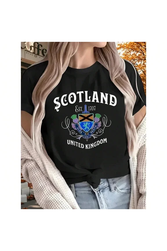 Scottish 1707 Uk Pattern T-Shirt, All Season Casual Sports Top Unisex S-5XL Hot Trending Shirt, Vintage Birthday Gift