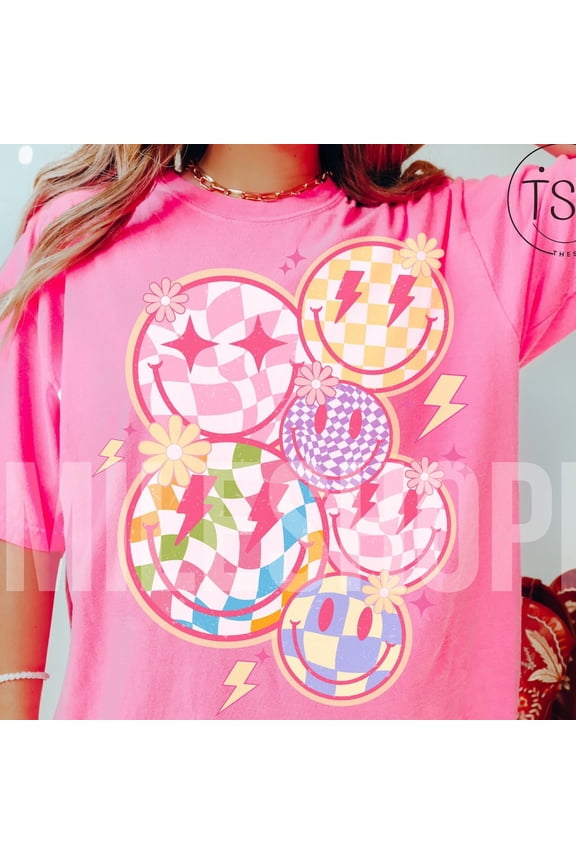 Smile face collage Distressed Smile Face Shirt Retro Checkered Smile Face Star Eyes Shirt checker Shirt happy face Vintage Shirt Unisex S-5XL Hot Trending Shirt, Vintage Birthday Gift