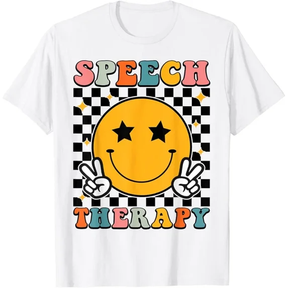 ANUNSHIRT Speech Therapy Retro Smile Face Slp Teacher Speech Therapist ANUNSHIRT Speech Therapy Retro Smile Face Slp Teacher Speech Therapist