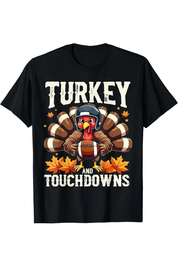 Turkey And Touchdowns Football Thanksgiving Shirts Men Boys T-Shirt Unisex S-5XL Hot Trending Shirt, Vintage Birthday Gift