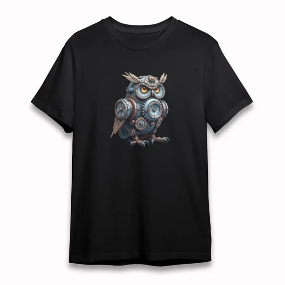 ANUNSHIRT Unisex Soft Classic T-Shirt Steampunk Owl With Amber Eyes Cotton Tee Unisex S-5XL Hot Trending Shirt, Vintage Birthday Gift