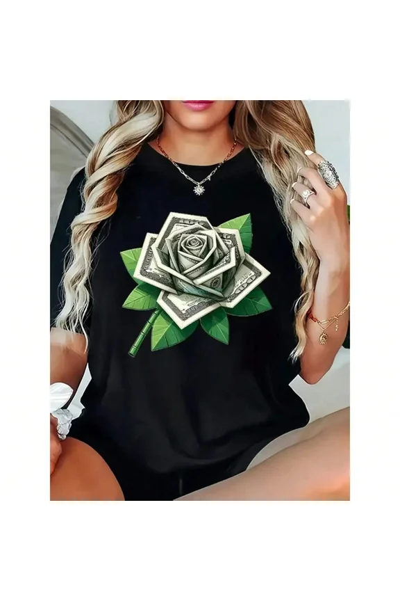 Usd Rose Printed Casual T-Shirt, Soft Round Neck Short Sleeved Top Unisex S-5XL Hot Trending Shirt, Vintage Birthday Gift