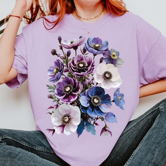 ANUNSHIRT Vintage Pressed Flowers Shirt, Boho Cottagecore Tee, Botanical Purple Floral Tee, Garden Lover, Wildflowers Top Gift, Flower Unisex S-5XL Hot Trending Shirt, Vintage Birthday Gift