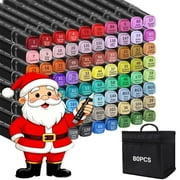 Alcohol Markers, ANUNU 80 Colors Dual Brush Tip Art Markers, Coloring Marker, for Book Painting Card Making, Christmas gift
