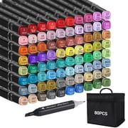 Alcohol Markers, ANUNU 80 Colors Dual Brush Tip Art Markers, Coloring Marker, for Book Painting Card Making, Christmas gift