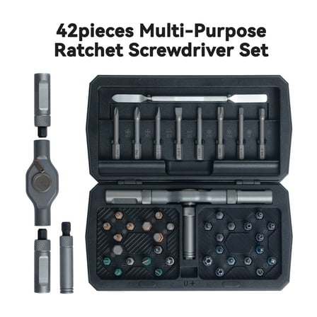 ANVANNA Aluminum Alloy 360 Degree Rotation Clutch Ratchet Screwdriver Set 42 Piece