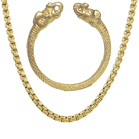 ANVIKA Brass Golden BN Box Neck Chain With Golden Brass Adjustable Elephant Face Kada Combo For Men