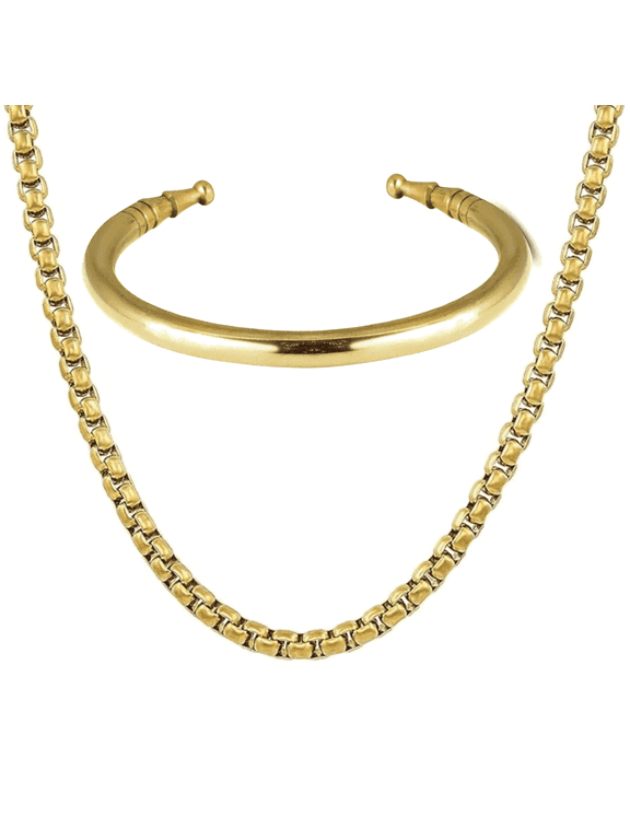Brass Golden BN Box Neck Chain With Golden Brass Adjustable Kada Combo For Men