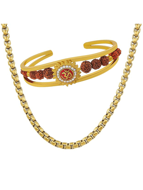 Brass Golden BN Box Neck Chain With Golden Brass Adjustable Sun Kada Combo For Men
