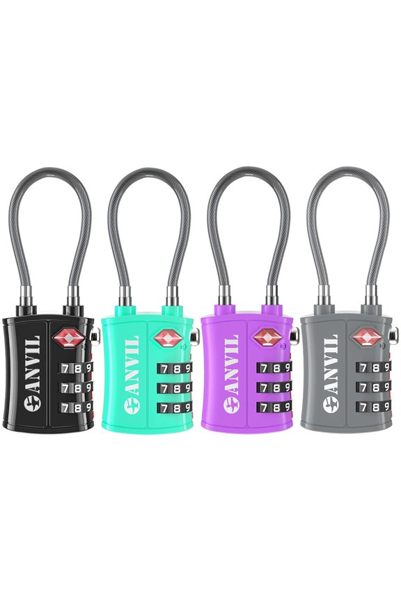 TSA Approved Cable Luggage Locks 3 Digit Combination with Zinc Alloy Steel