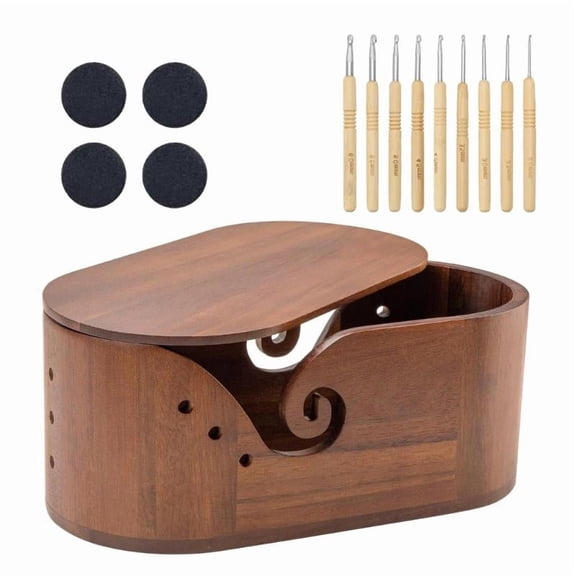 ANXPTIME 1 Set Large Oval Yarn Storage Container Bowl With Cover Wooden Organiser Box