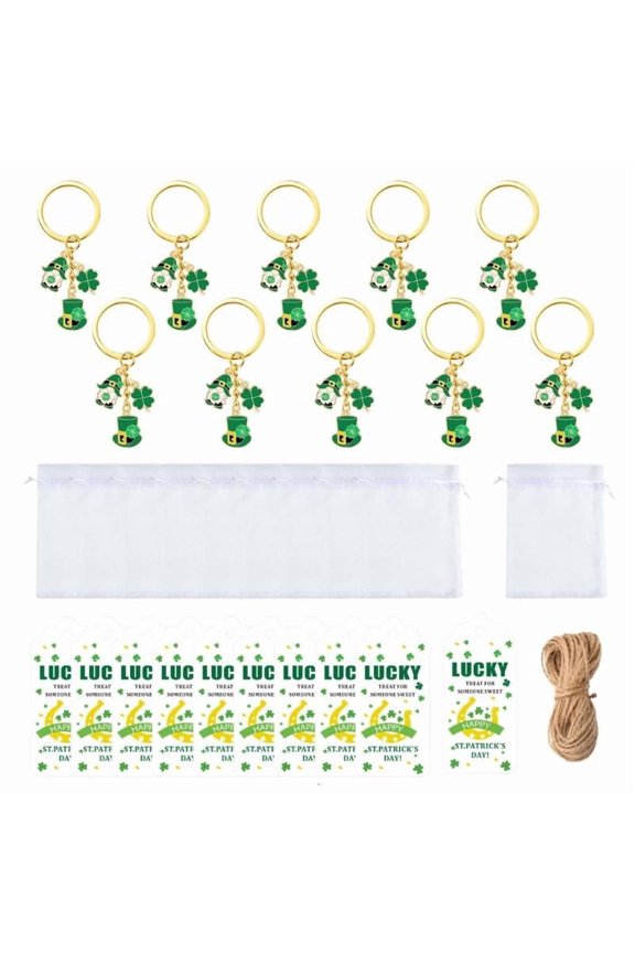 10Pcs Four Leaf Metal Keychains Decorative Key Holders with Drawstring Bag