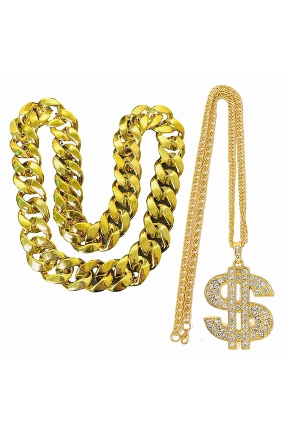 2 Pack Trendy Hip Hop Gold Chain Necklace Fashionable Rapper Chains for Party
