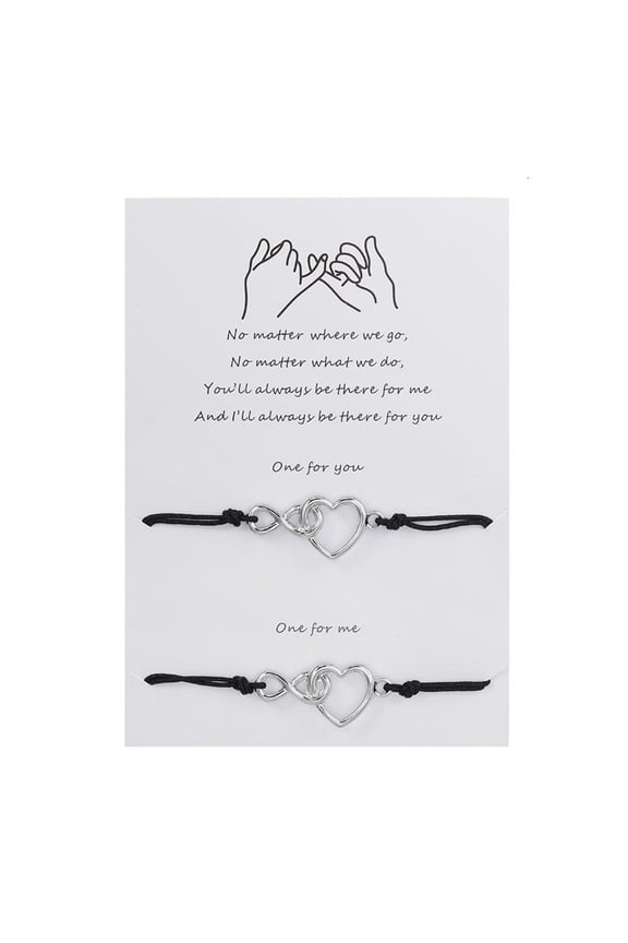 2Pcs Simplicity Heart for Infinity Hand Rope Wax Braided Adjustable Bracelets