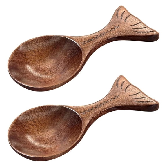ANXPTIME 2pcs Wooden Spoons with Fish Shape Comfortable Handle Suitable for Hot Food